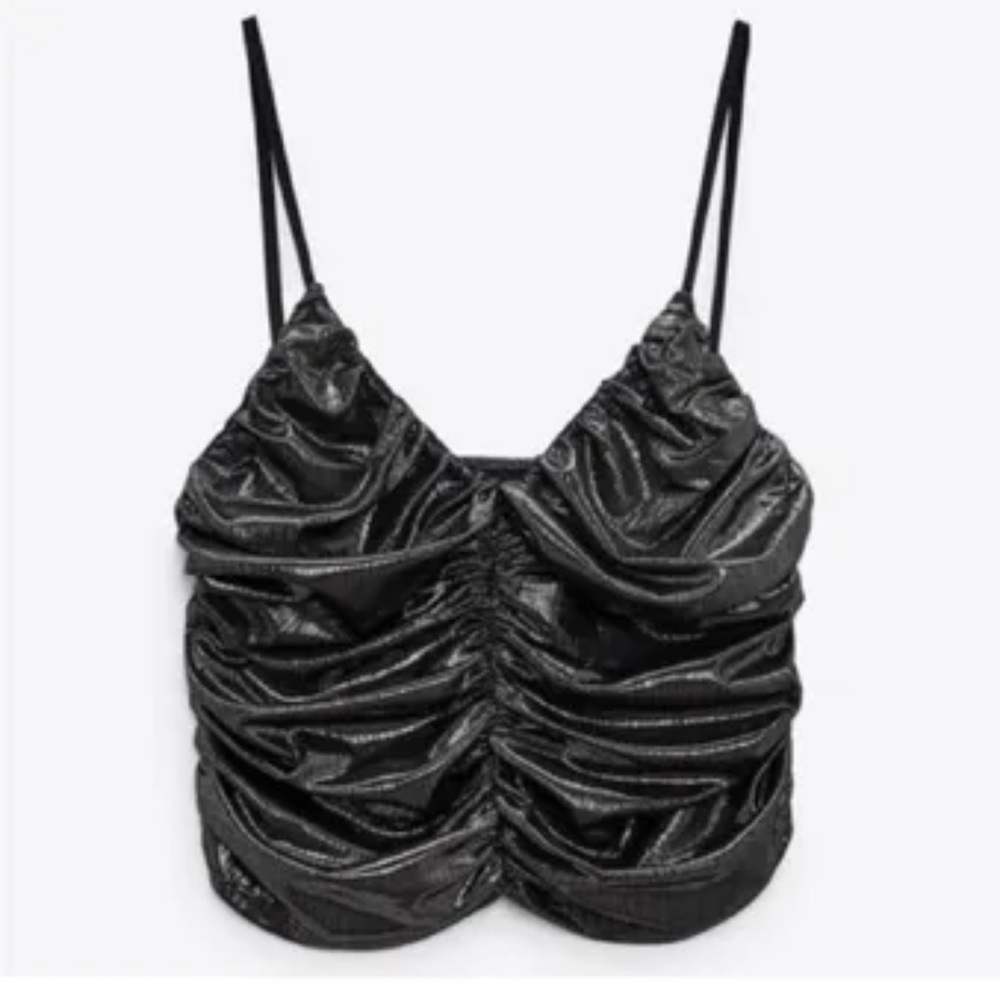 NWTs. Zara Shinny Crop Black Top